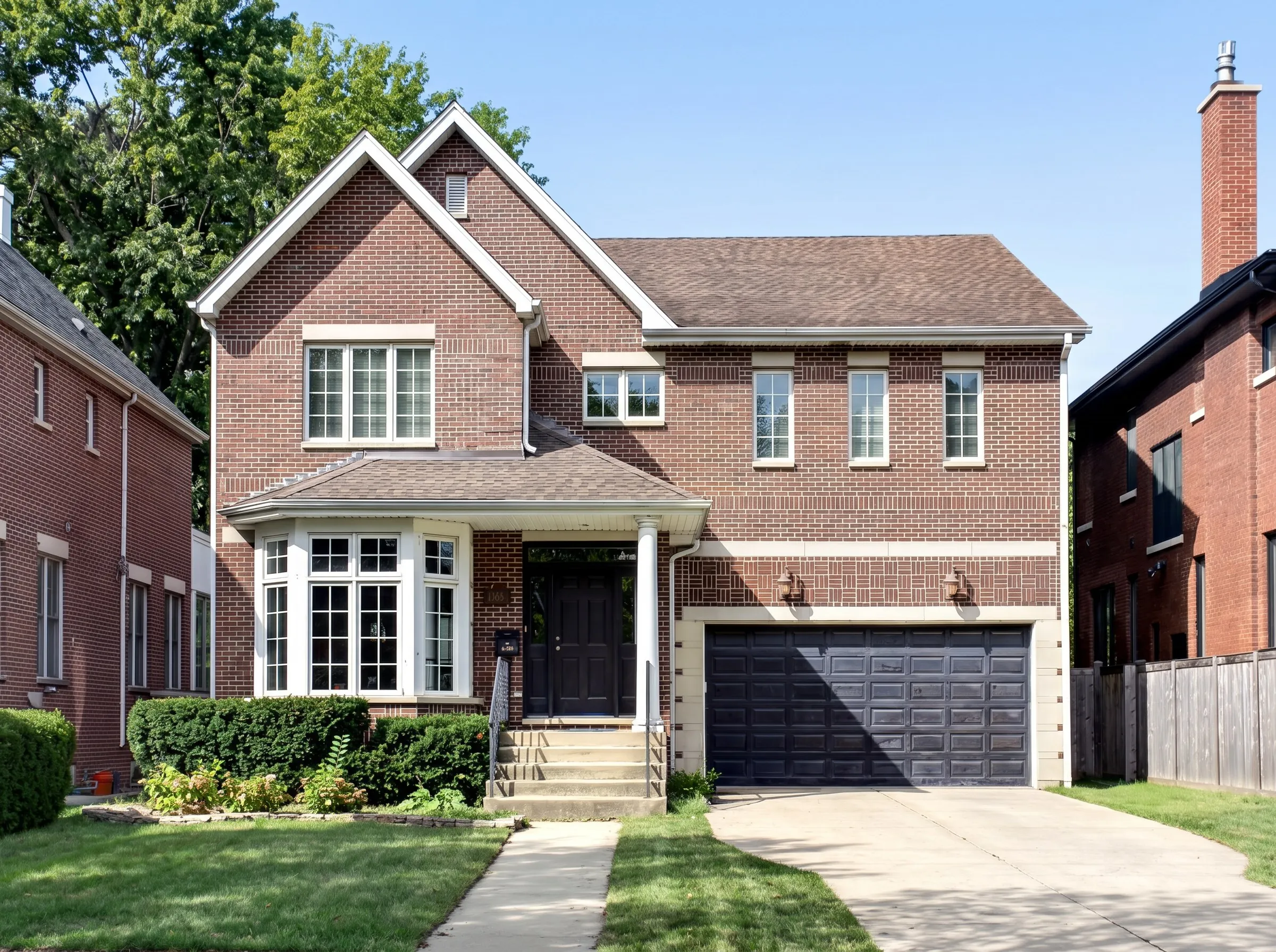 Daytime exterior photo of a brick colonial home shot by Ian K Captures
