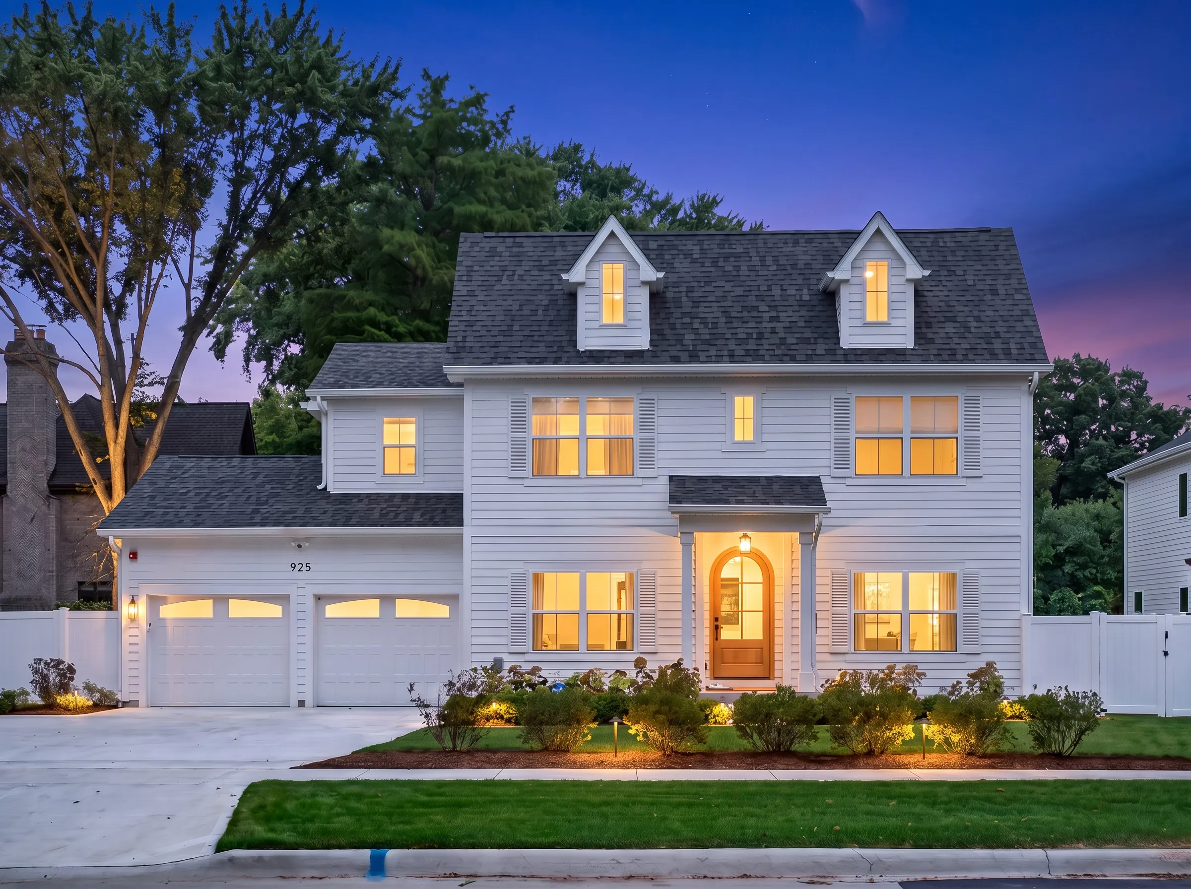 Twilight exterior conversion of a white colonial home shot by Ian K Captures